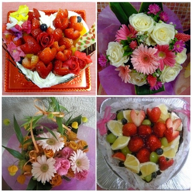 ブーケティエさんのお花とケーキハウスハピネスのケーキ一緒に受け取りできます(*^_^*)